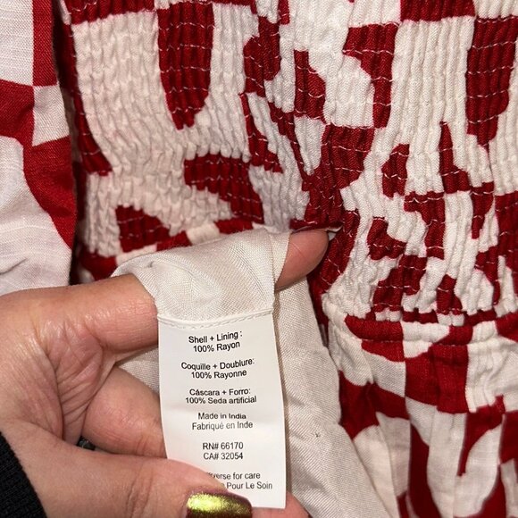 Geisha Designs Anthropologie Smocked Geo Mini Dress Red White Womens Size 1X - Picture 4 of 7